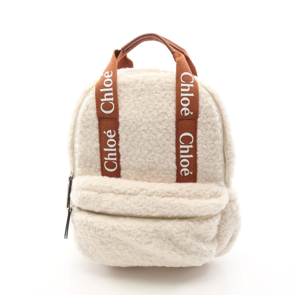 Chloe Backpack Rucksack Sherpa Fabric Canvas Leather beige.